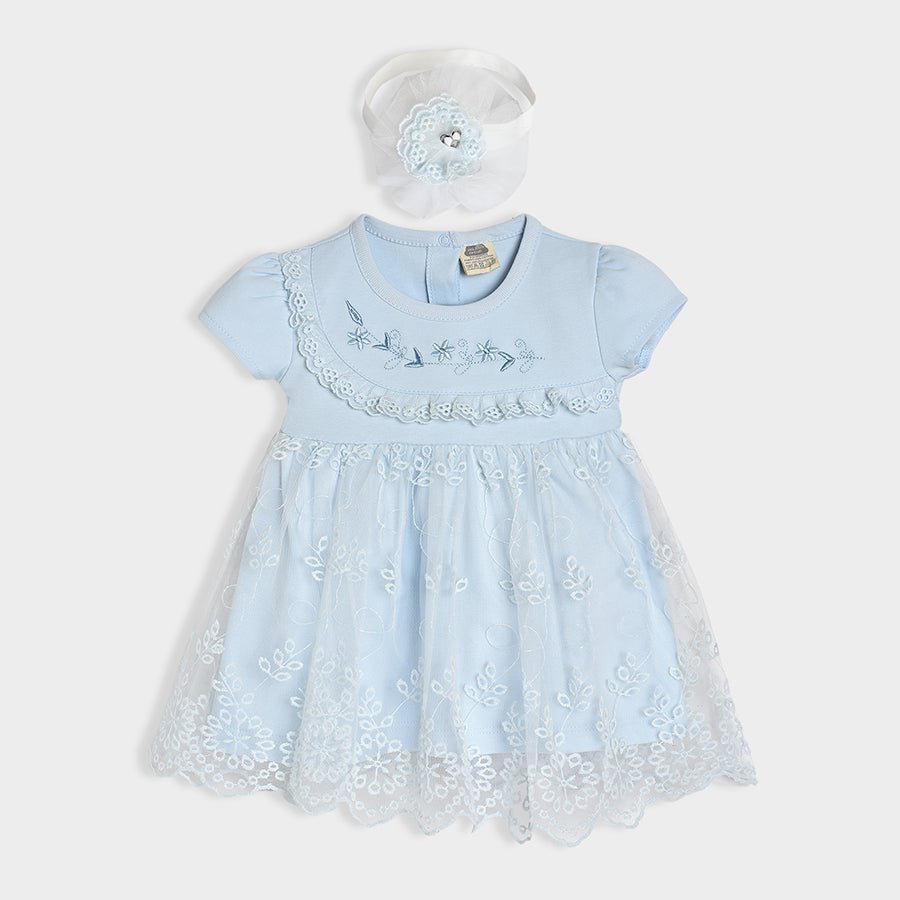 Luxe Frill Trimmed Dress with Headband Sky Blue Dress 1