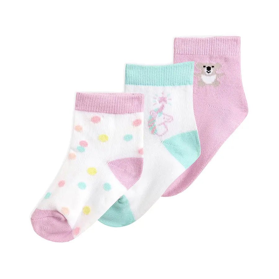 Baby Girl Rib Mid Calf Socks (Set of 3) - Unicorn Socks 1