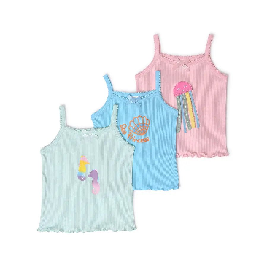 Baby Girl Vest With Sea Animals Print (Pack of 3) Vest 1