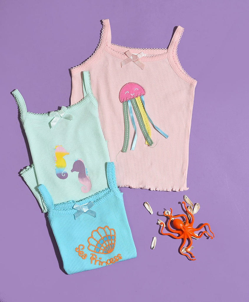 Baby Girl Vest With Sea Animals Print (Pack of 3) Vest 2