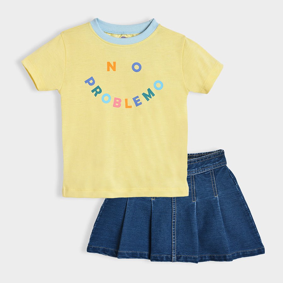 Bloom Printed Yellow T-shirt & Skirt Set for Girl Clothing Set 2