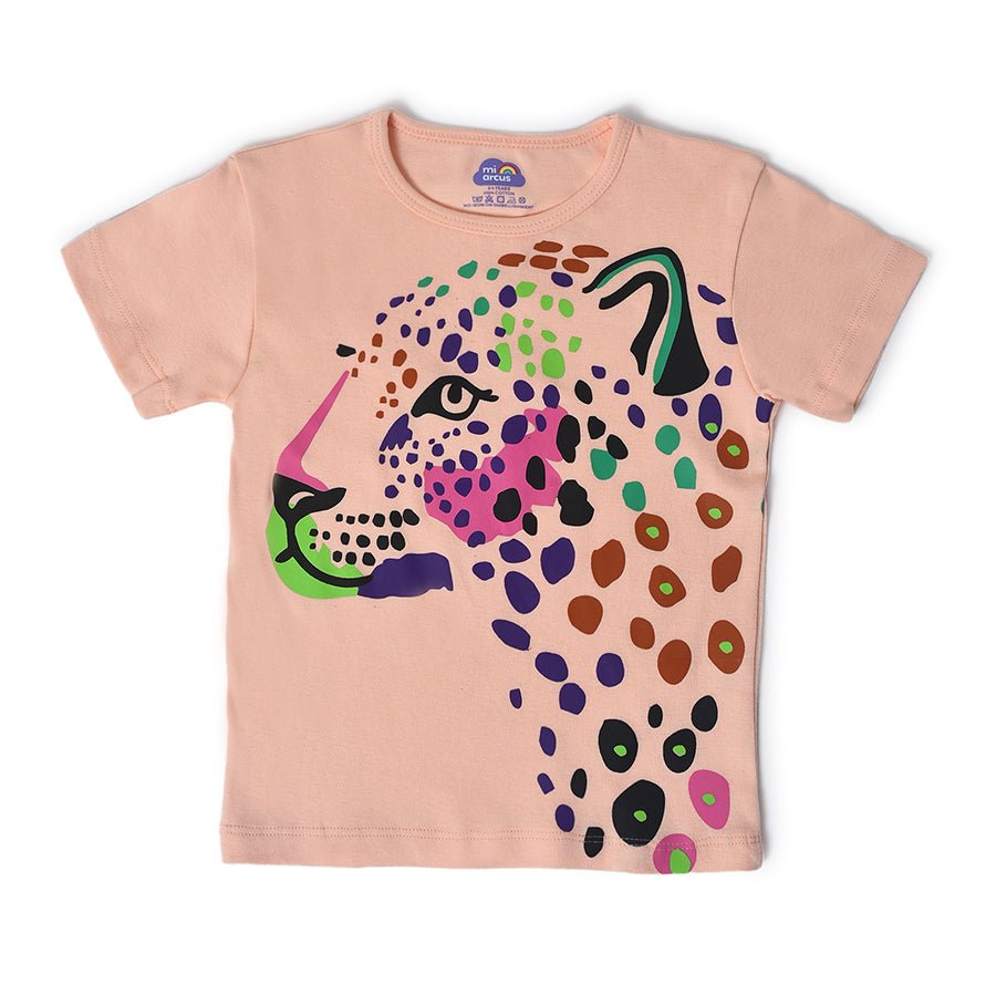 Buddy Leopard Printed Peach T-Shirt for Kids T-Shirt 1