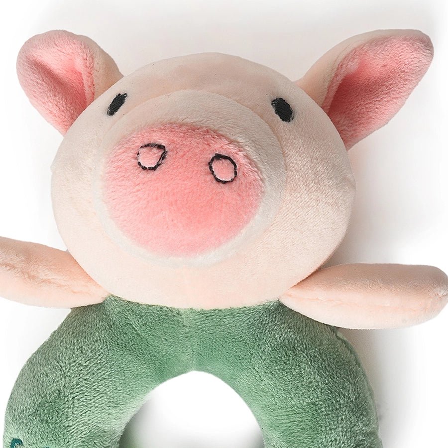 Farm Friends Pink & Green Oink Ring Rattle Toy Soft Toys 4