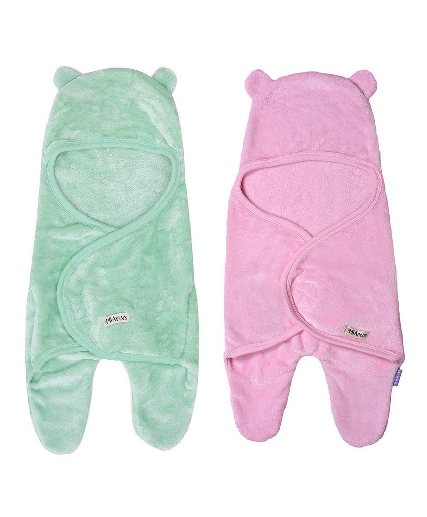 Flurry Knitted - Hooded Wrap Pink Green combo - (Pack of 2) Blanket 1