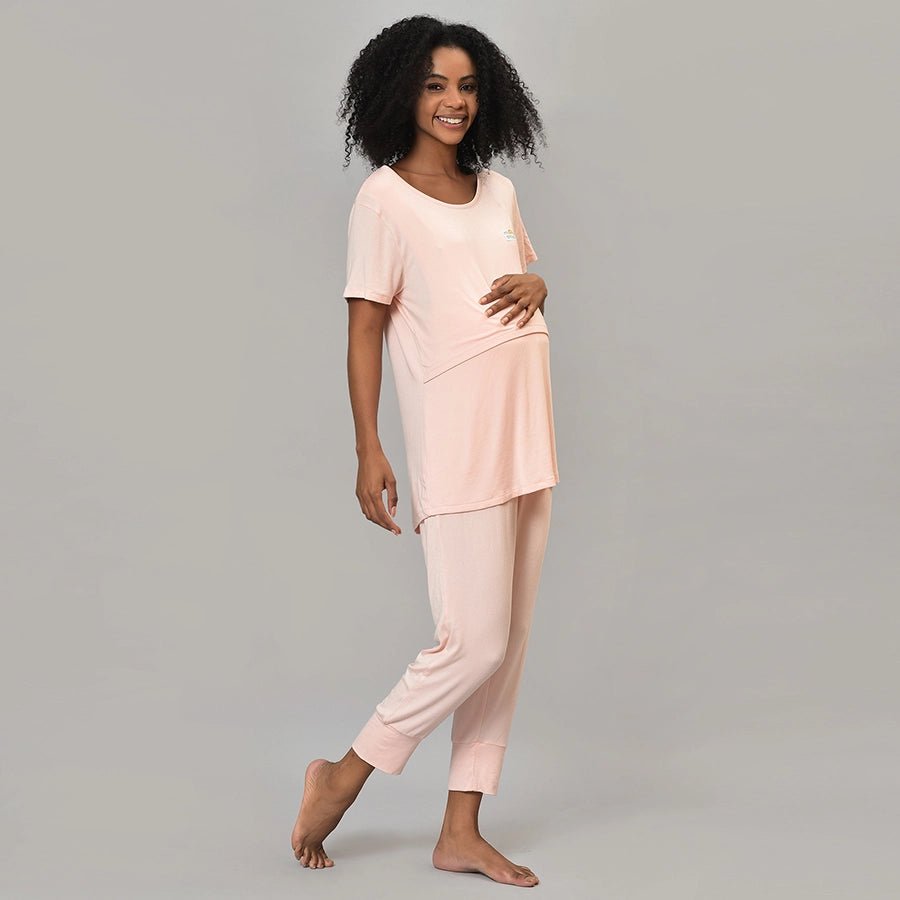 Misty Salmon Maternity Wear Knitted T-shirt & Pajama Set Clothing Set 1