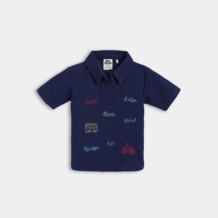 1Pk Blended Rib Knit Half Sleeve Polo T-Shirt Half Sleeve Polo T-Shirt 2