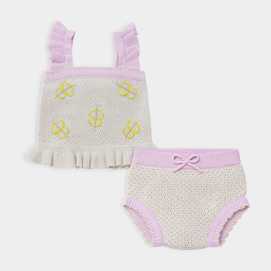 2Pc 100% Cotton Pointelle Knit Top - Short Set Top - Short Set 2