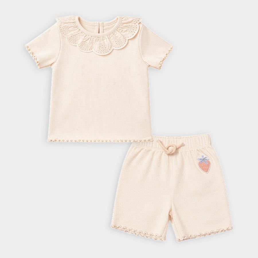 2Pc Blended Rib Knit T-Shirt - Short Set T-Shirt - Short Set 2