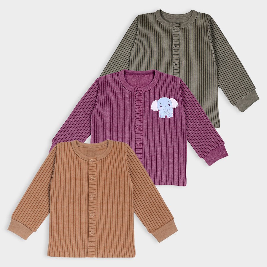 3Pk Blended Rib Knit Front Open Thermals Front Open Thermals 1