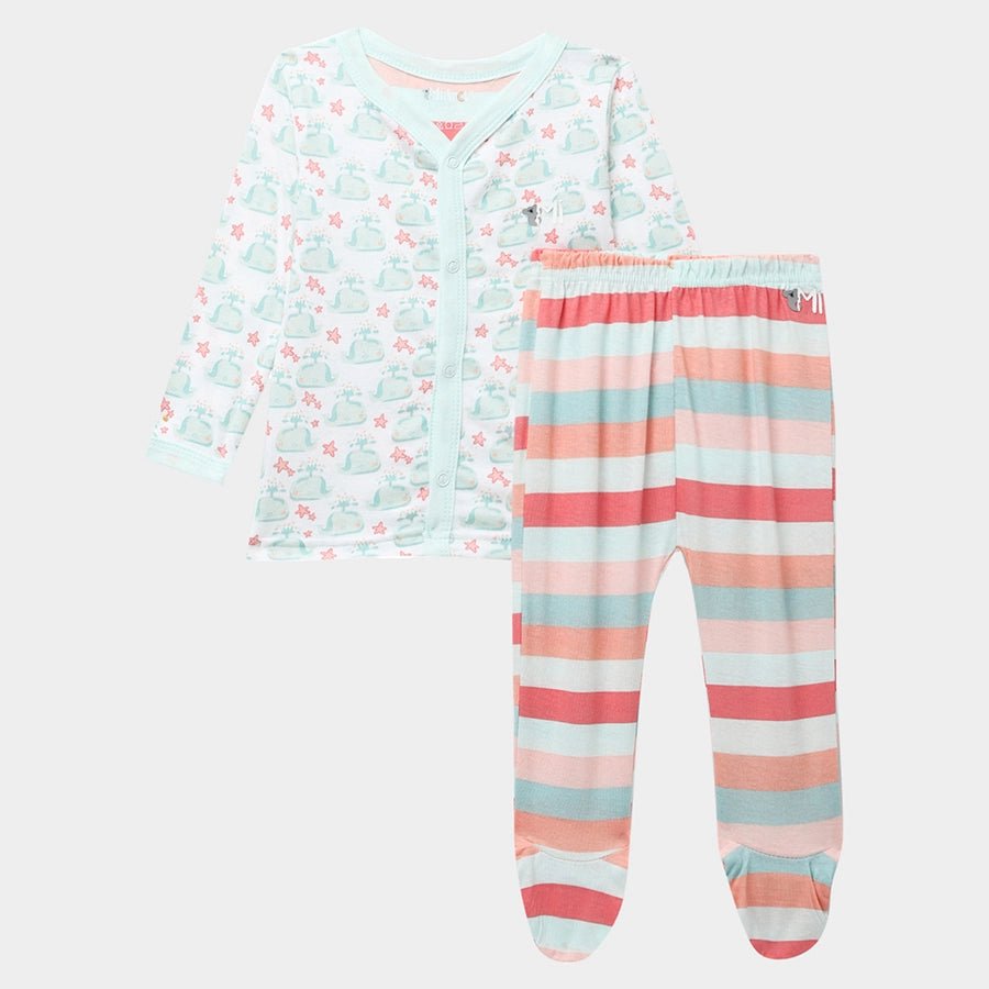 Baby Boy Whale Print Full Sleeve Bambino Set T-Shirt - Pyjama Set 1