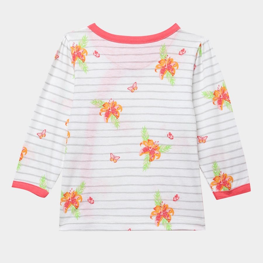 Baby Girl Floral Print Full Sleeve Bambino Set T-Shirt - Pyjama Set 3