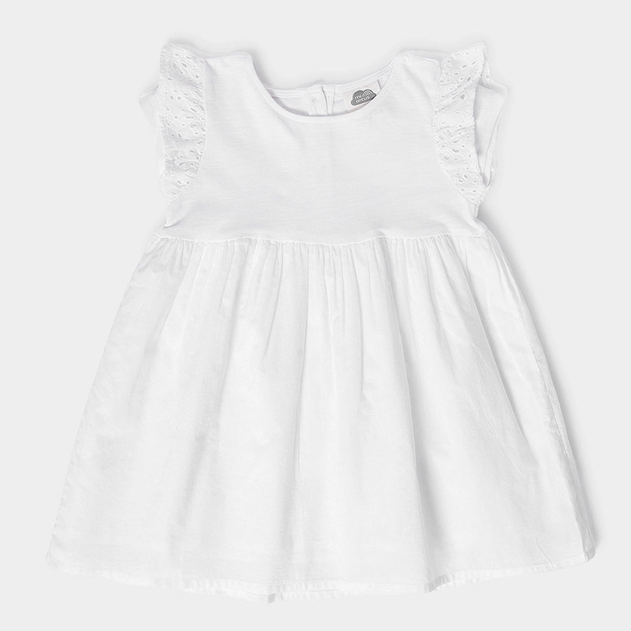 Baby Girl Flutter Sleeve Frock - White Dress 1