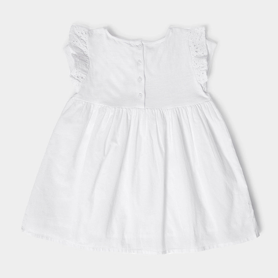 Baby Girl Flutter Sleeve Frock - White Dress 3