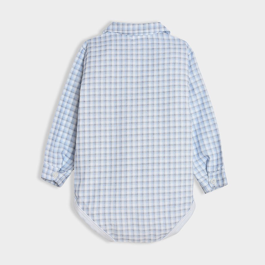 Bloom Woven Blue Check Shirt Style Romper and Grey Trouser Shirt & Trouser Set 9