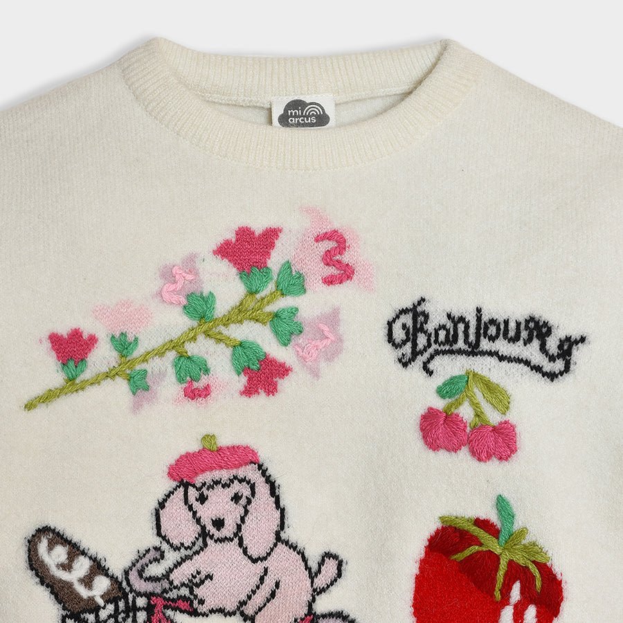 Bonjour Cream Knitted Sweater Sweater Full Sleeves 4