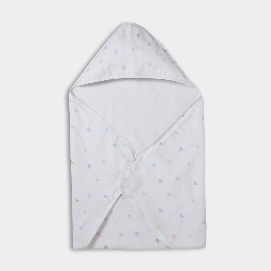 Bonjour Heart Print Hooded Towel Hooded Towel 1
