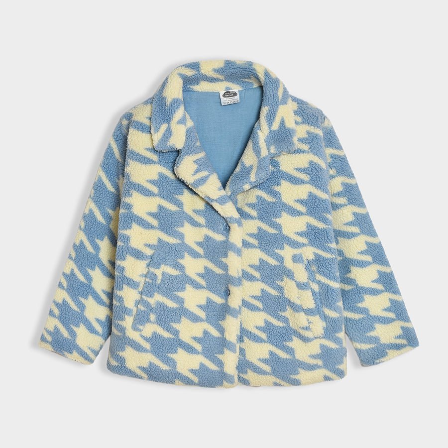 Bonjour Houndstooth Coat Blue Jacket Full Sleeves 2