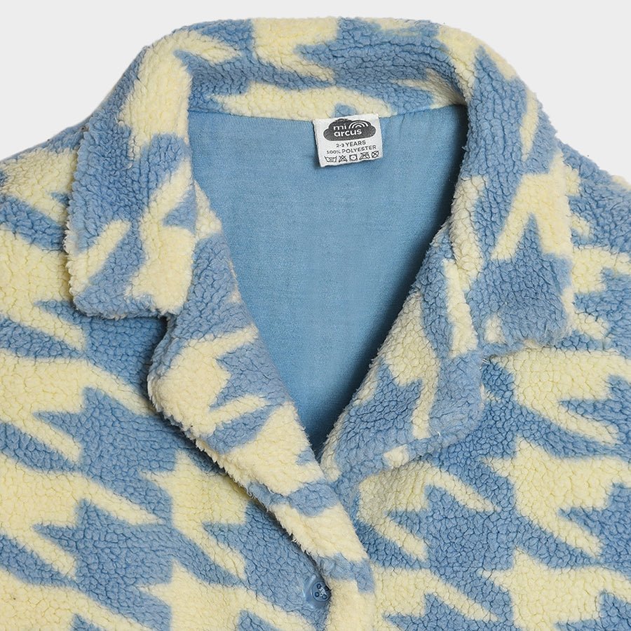 Bonjour Houndstooth Coat Blue Jacket Full Sleeves 4