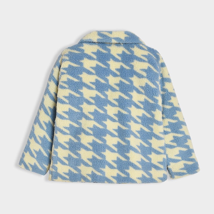 Bonjour Houndstooth Coat Blue Jacket Full Sleeves 3