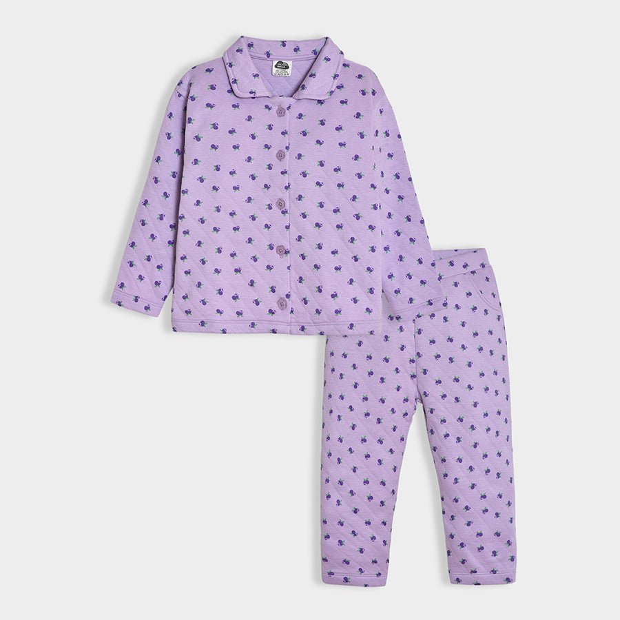 Bonjour Lavender Printed Co - Ord Set Quilted Sweatshirt - Pajama Set 1