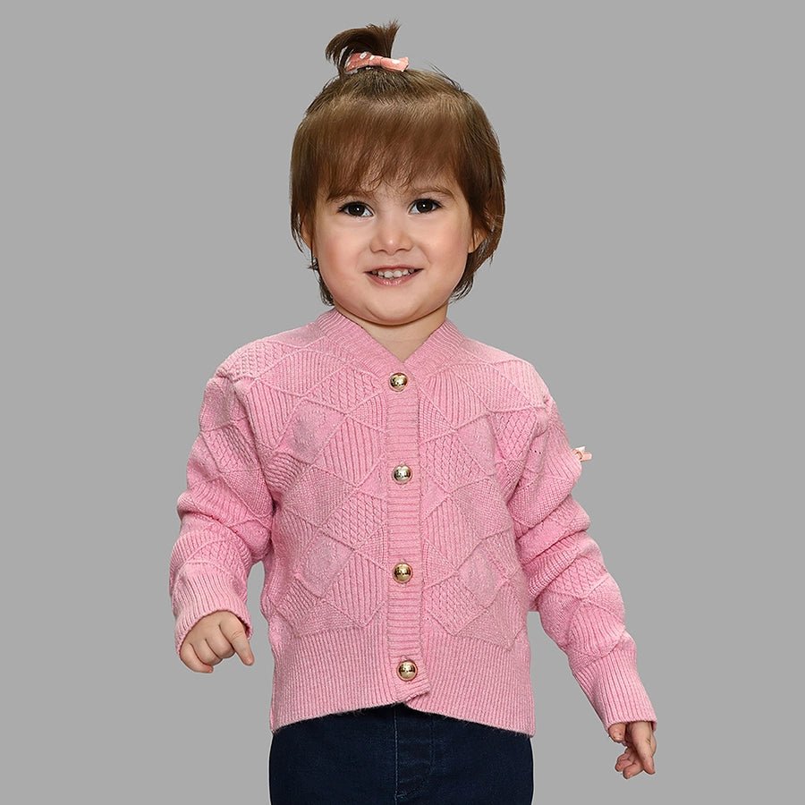 Bonjour Pink Knitted Cardigan Sweater Full Sleeves 1