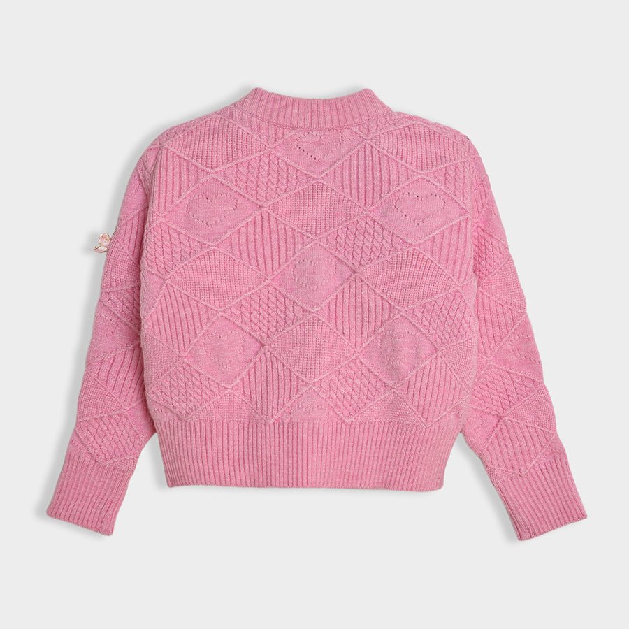 Bonjour Pink Knitted Cardigan Sweater Full Sleeves 3