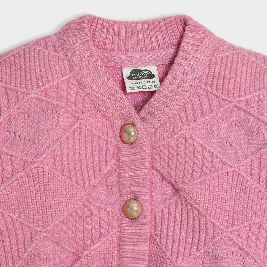 Bonjour Pink Knitted Cardigan Sweater Full Sleeves 4