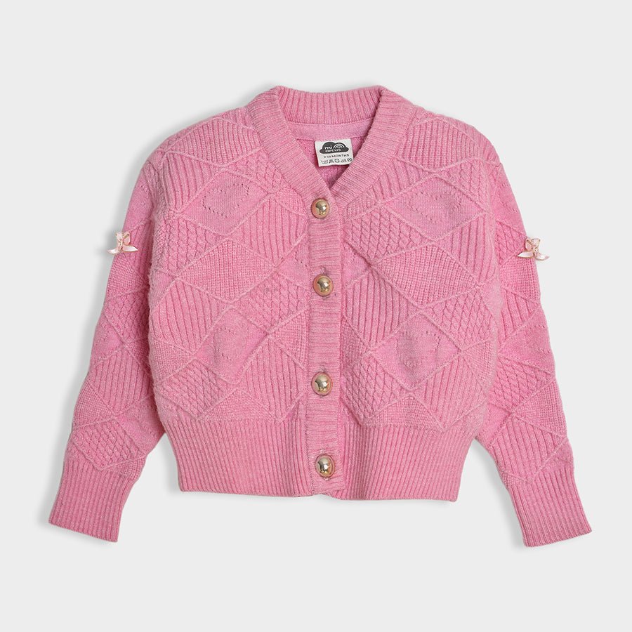 Bonjour Pink Knitted Cardigan Sweater Full Sleeves 1