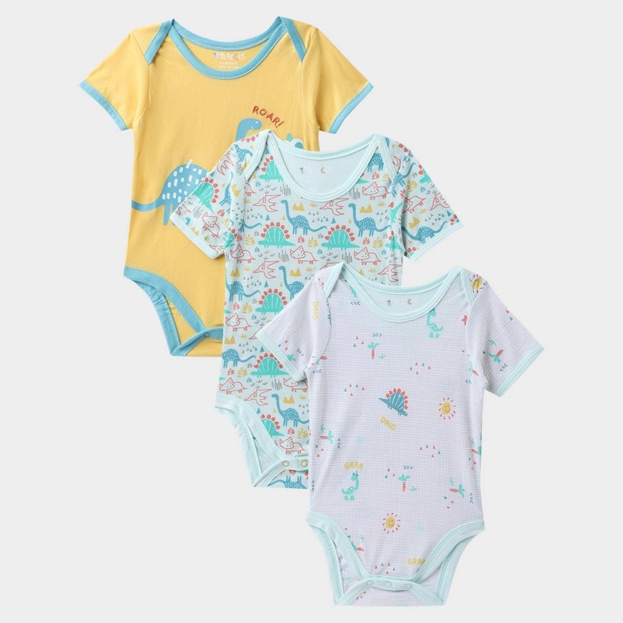 Dino Print Baby Boy Romper (Pack of 3) Romper 1