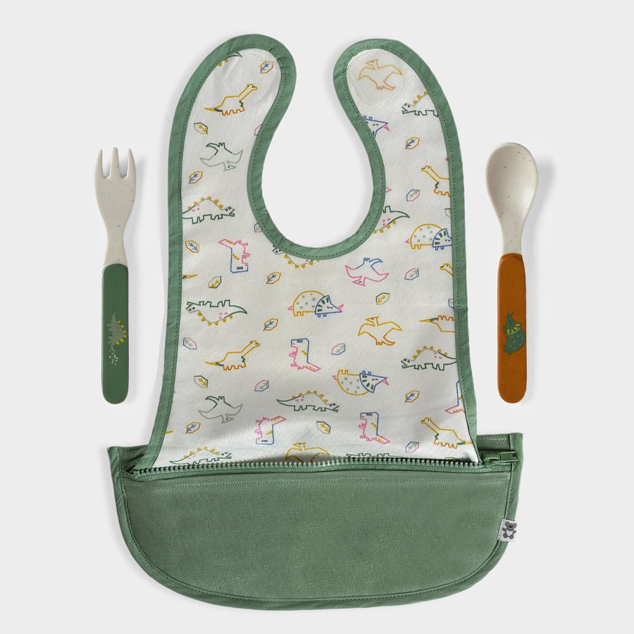 Dinomite Pouchron Bib & Cutlery Set Green Bibs 1