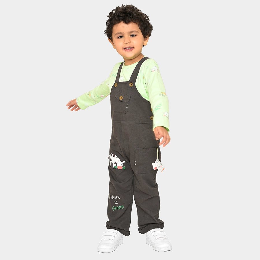 Farm Friends Green T - Shirt With Black Dungaree Set Dungaree Set 1