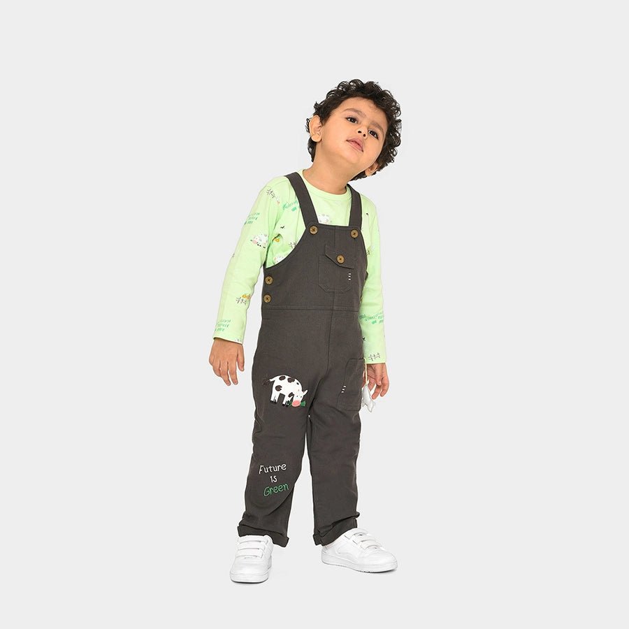 Farm Friends Green T - Shirt With Black Dungaree Set Dungaree Set 2