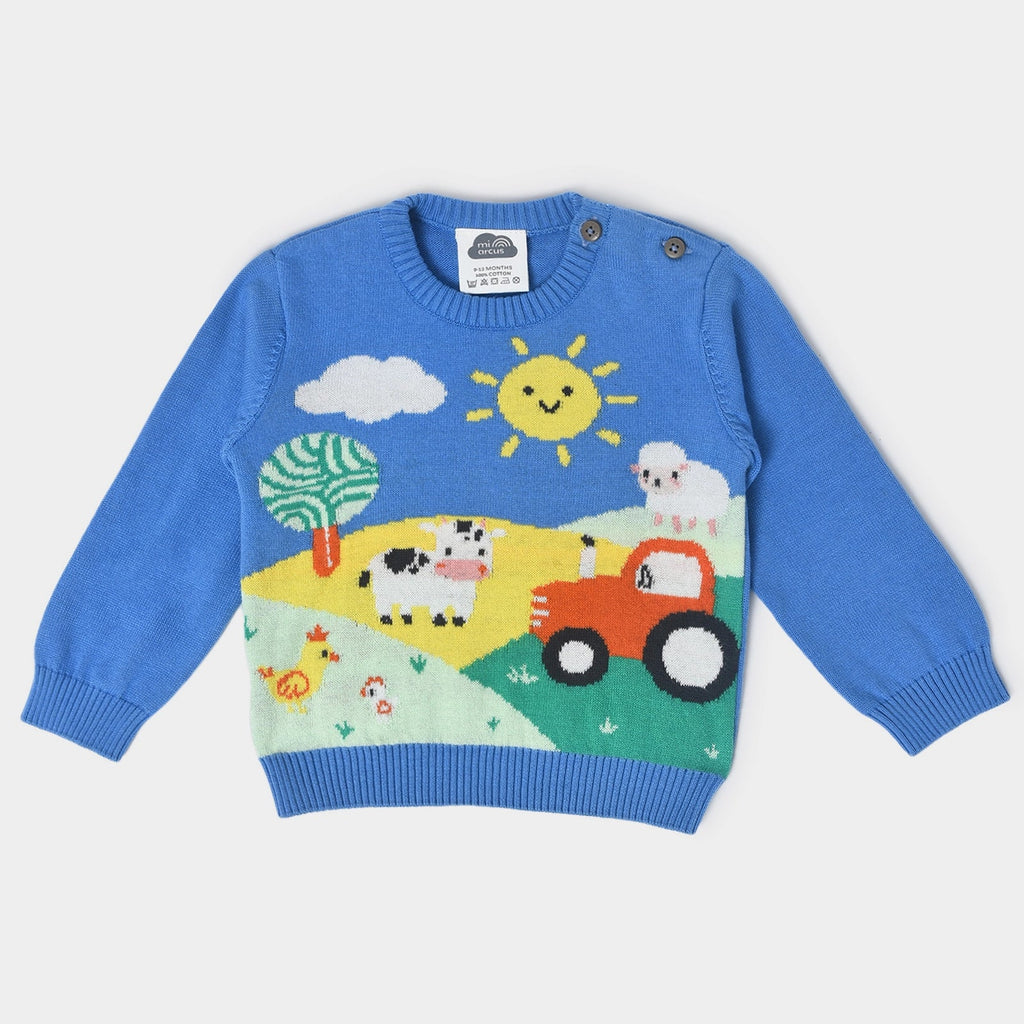 Farm Friends Knitted Blue Sweater Sweater Full Sleeves 1