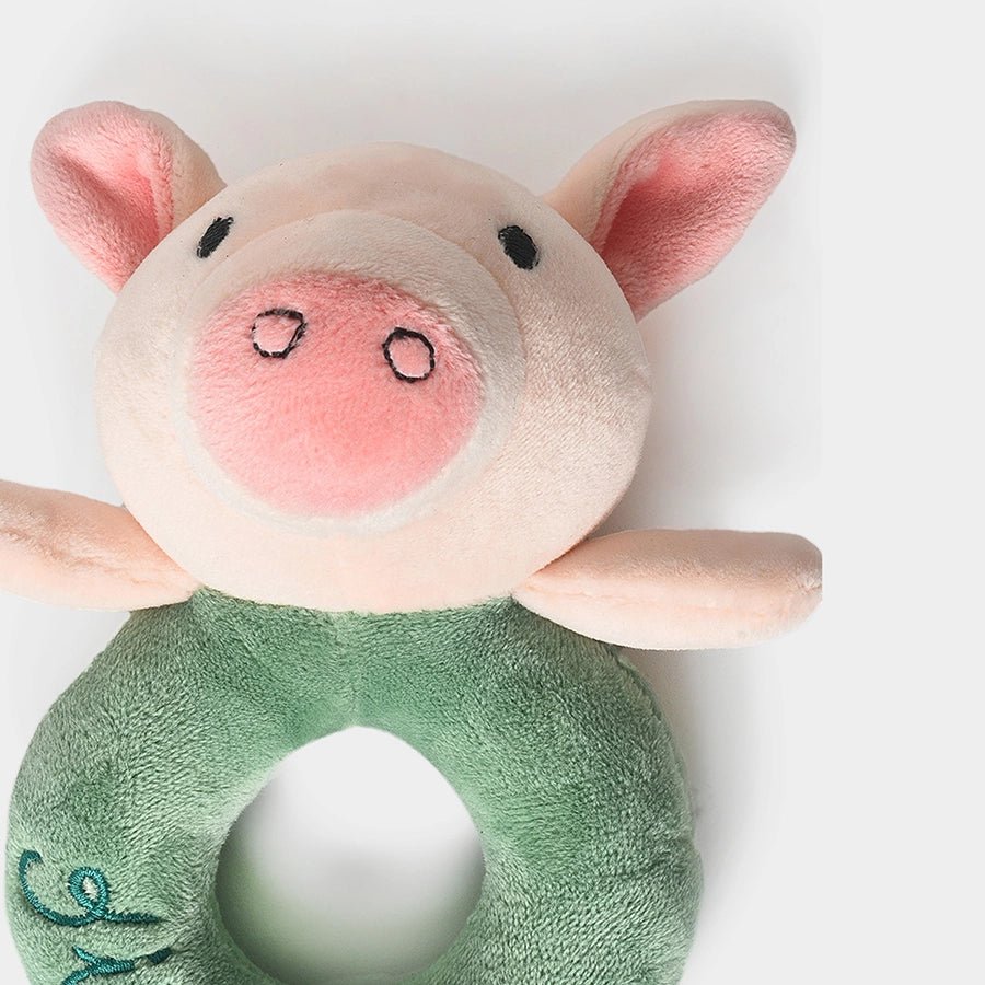 Farm Friends Pink & Green Oink Ring Rattle Toy Soft Toys 4