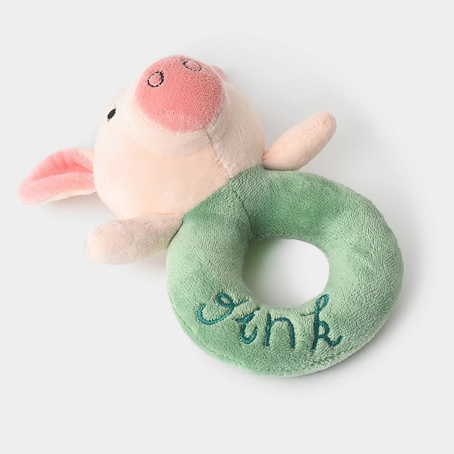 Farm Friends Pink & Green Oink Ring Rattle Toy Soft Toys 3