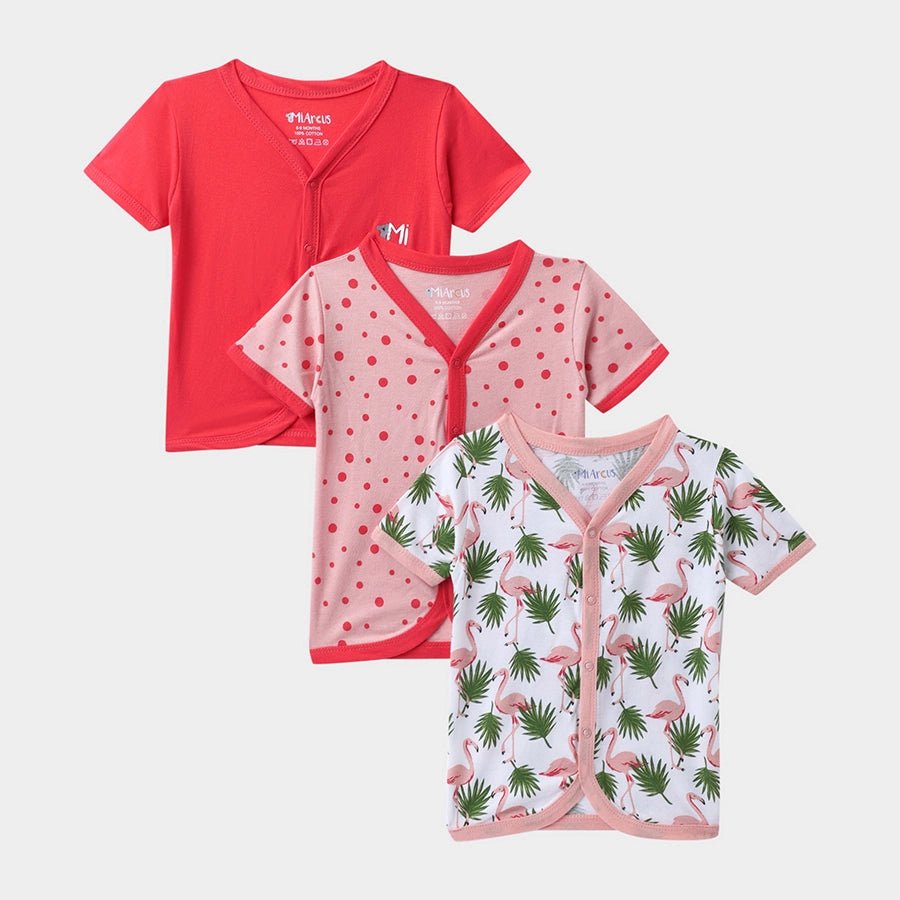 Flamingo Print Baby Girl Front Open Vest (Pack of 3) Front Open Vest 1