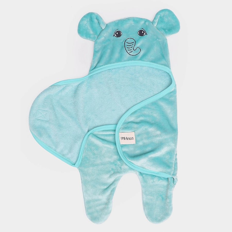 Flurry Knitted Baby Boy Hooded Wrap - Sea Green Hooded Blanket 2