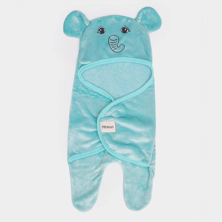 Flurry Knitted Baby Boy Hooded Wrap - Sea Green Hooded Blanket 1