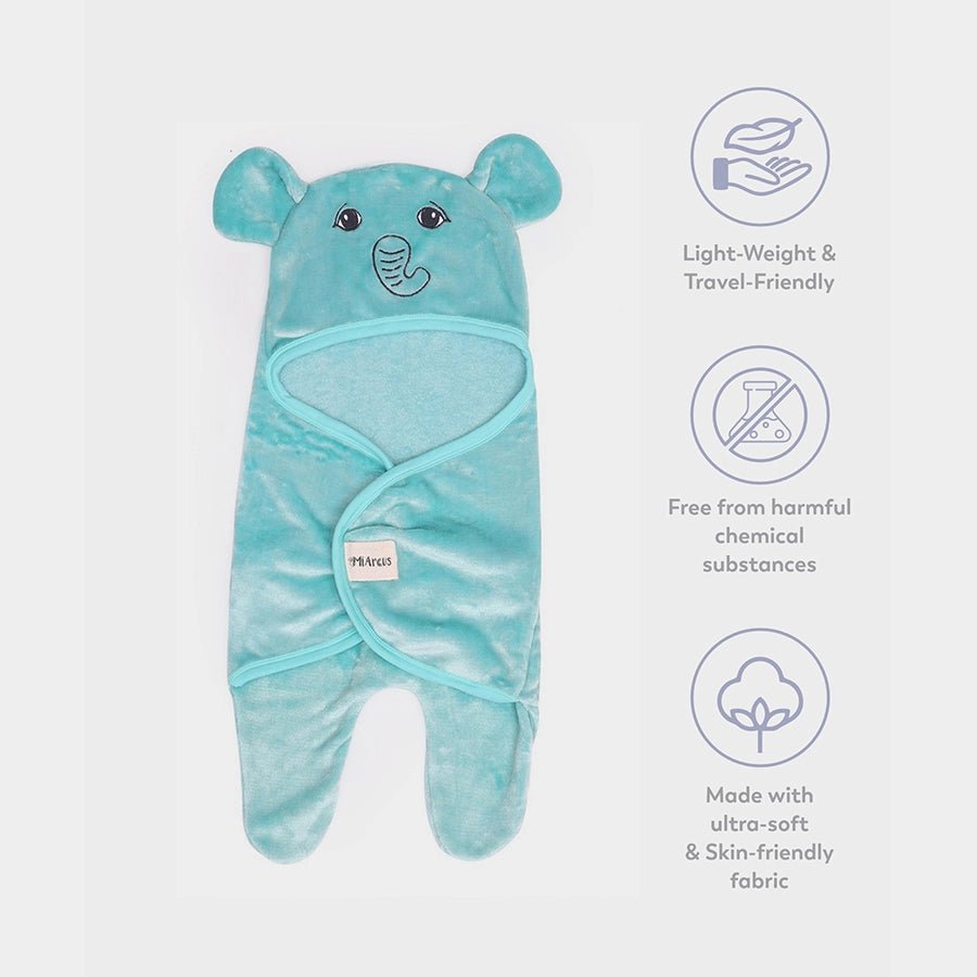 Flurry Knitted Baby Boy Hooded Wrap - Sea Green Hooded Blanket 7