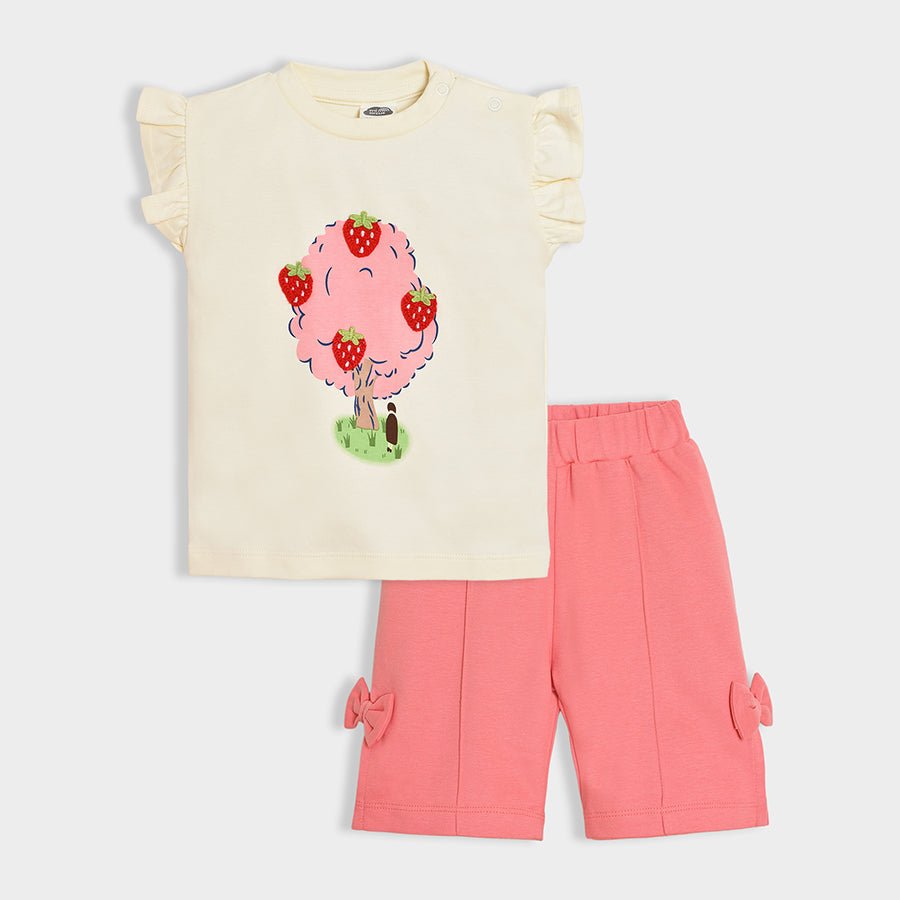 Fruits Salmon Printed & Patch Work T-Shirt & Capri Set Tshirt - Capris Set 1