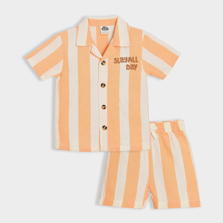 Happy Summer Apricot Stripes Shirt & Shorts Set Shirt & Shorts Set 1