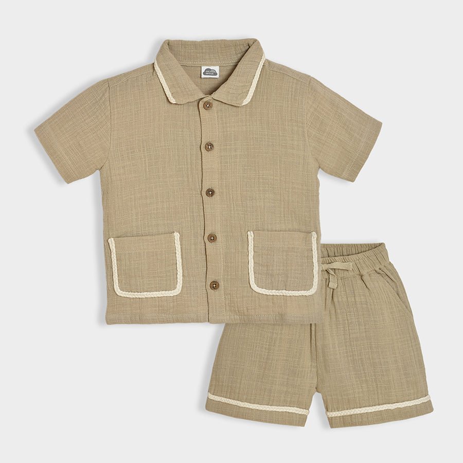 Happy Summer Beige Shirt & Shorts Set Shirt & Shorts Set 1