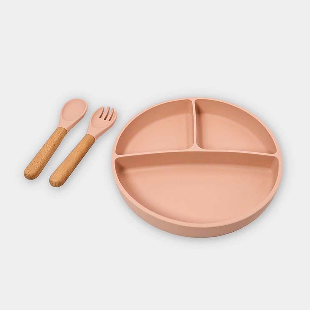 Happy Summer Suction Silicon Solid Plate, Spoon & Fork Set Dinner Set 2