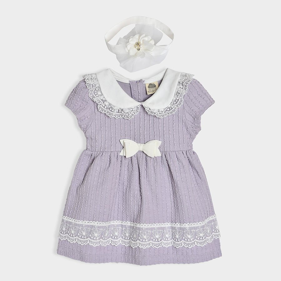 Luxe Bow details Dress with Headband Purple Dress 1