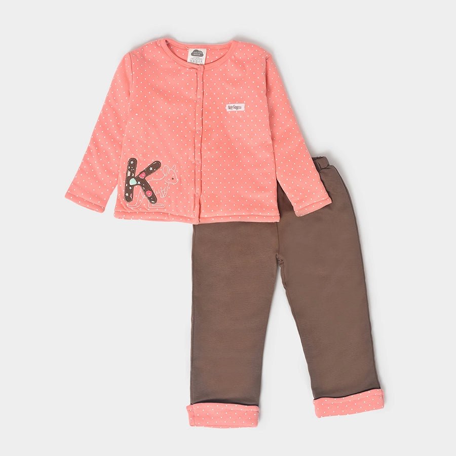 Misty Front Open Sweatshirt & Pajama Set Peach & Brown Top Bottom Set 1