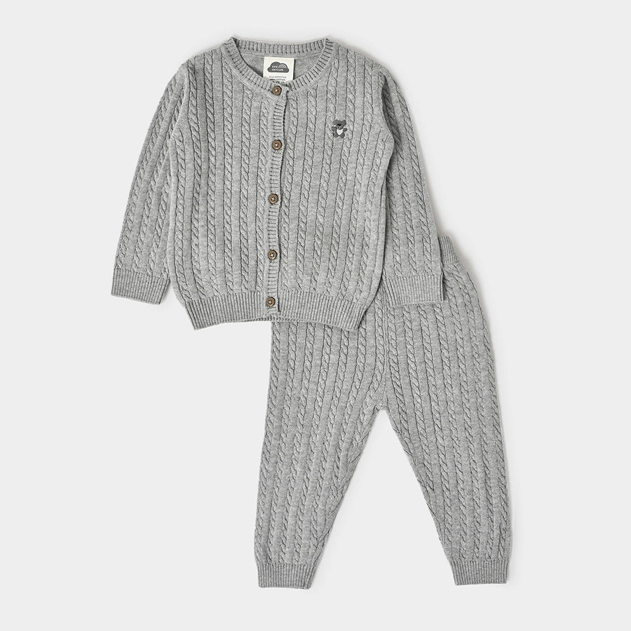 Misty Grey Knitted Cardigan with Pyjama Set Top Bottom Set 3