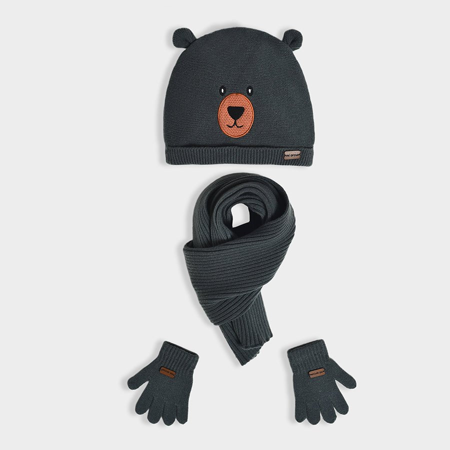 Neutral Love Bear Knitted Cap Set Caps, Gloves & Muffler 1