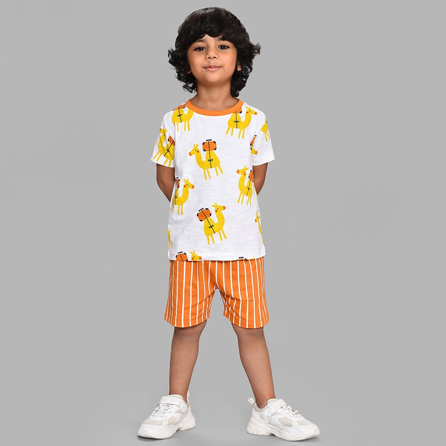 Petite Camel Printed T-Shirt & Stripes Shorts Set Tshirt - Short Set 1