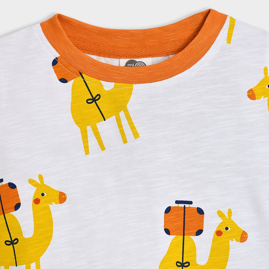 Petite Camel Printed T-Shirt & Stripes Shorts Set Tshirt - Short Set 4