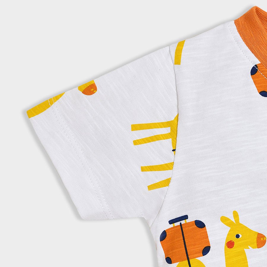 Petite Camel Printed T-Shirt & Stripes Shorts Set Tshirt - Short Set 5